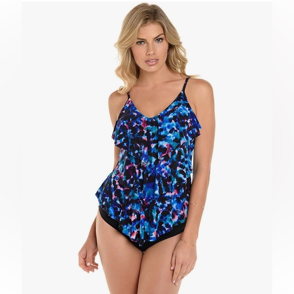 Magicsuit Rita Tankini Ruffled Beachy Bathing Suit Top Size 10